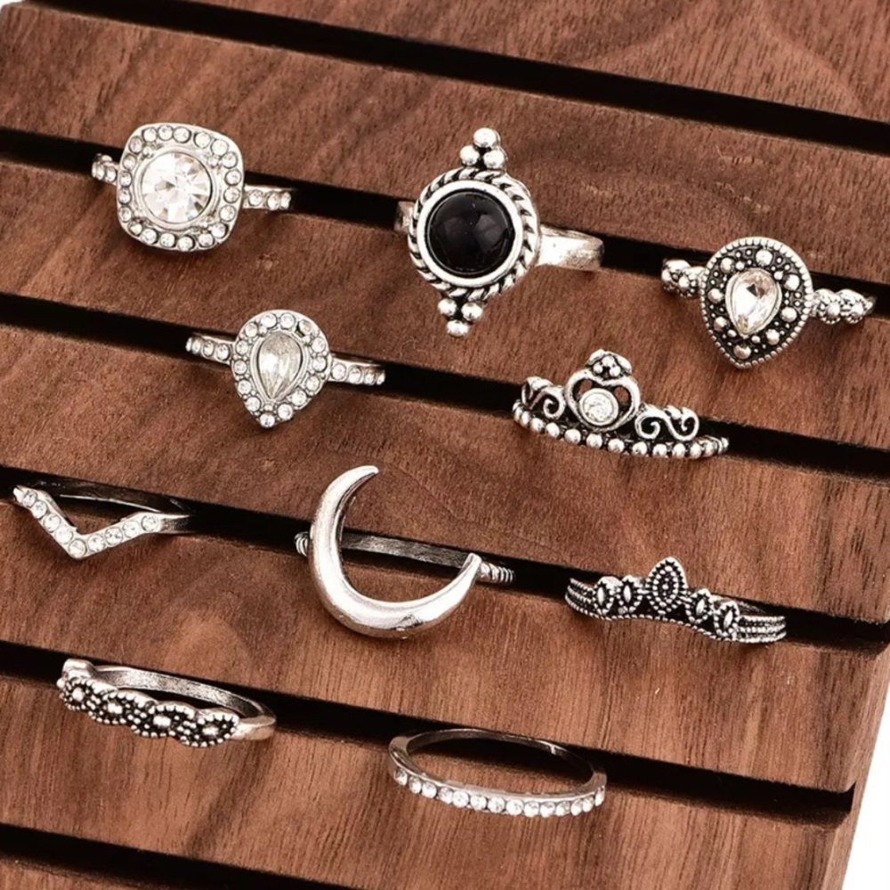 🎯 3/$20 10 Piece set Boho Retro Silver Ring Set - Picture 2 of 6